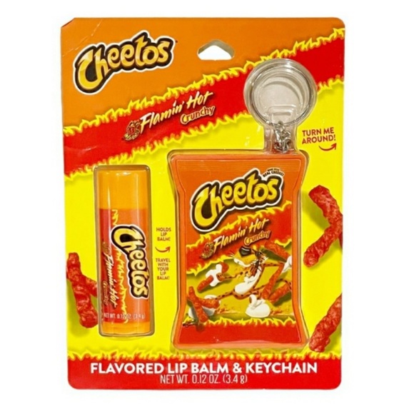 Cheetos Flamin Hot Crunchy Flavored Lip Balm Keychain Set Limited Edition - Picture 1 of 5